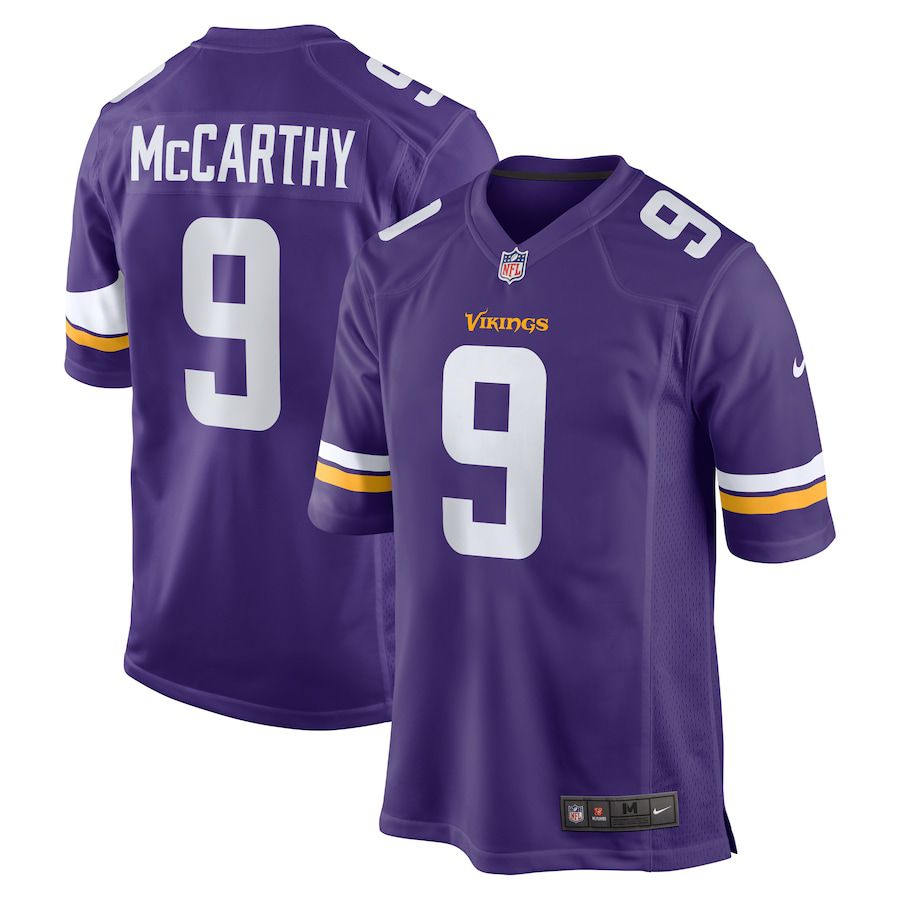 Men Minnesota Vikings 9 J.J. McCarthy Nike Purple 2024 NFL Draft First Round Pick Player Game Jersey
